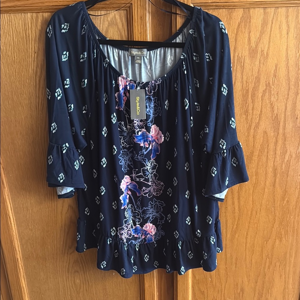 Style & Co. Flutter Sleeve Tunic in Blue and Purple